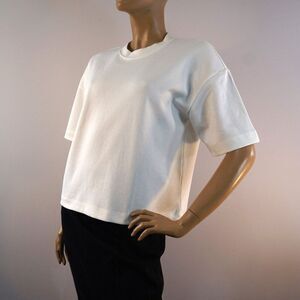 Zara Oversized T-Shirt Size Small Off White Shoulder Pads Short Sleeve Cropped